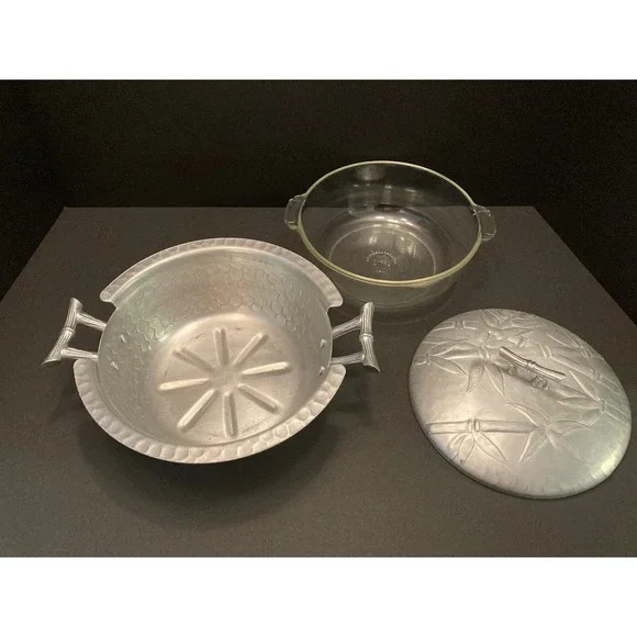 Vintage Everlast Aluminum "Bali Bamboo" 1948-1959 Casserole w/ Pyrex Insert MCM - Picture 7 of 15